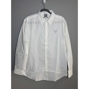 Tesla Mens White Long Sleeve Button Up Dress Shirt Embroidered Logo Large